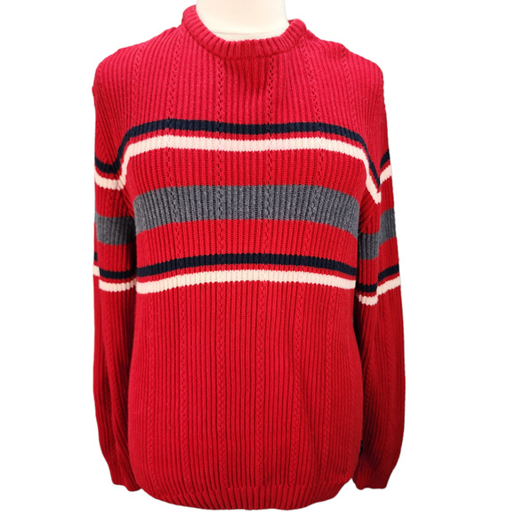 Chaps Men’s Large Sweater Crewneck Striped Ribbed Knit Cotton Y2K Style Fall - Picture 2 of 12